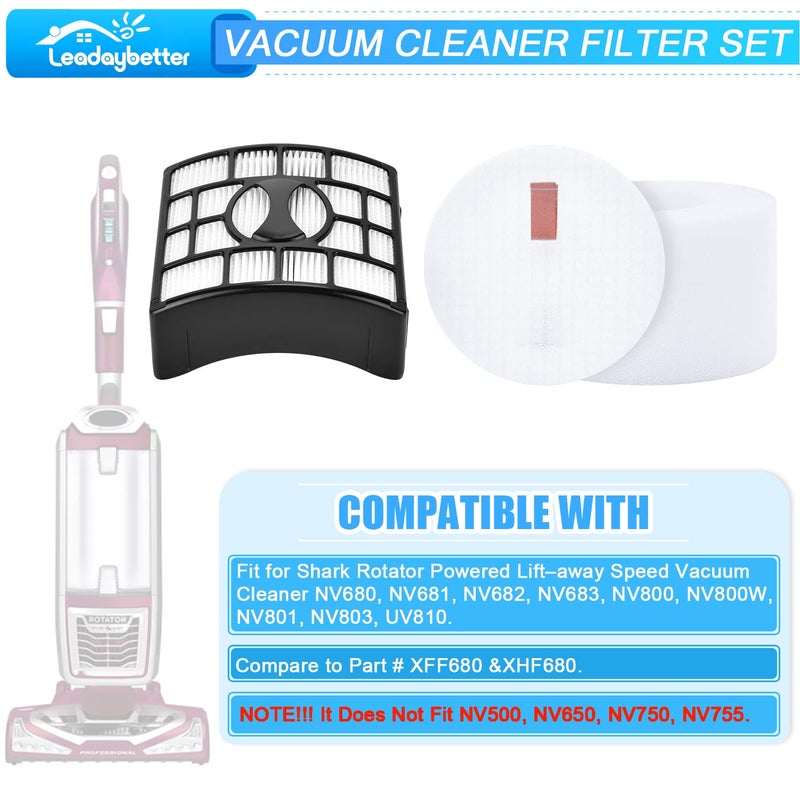 Leadaybetter 2 + 4 Pack Replacement Filters for Shark Rotator DuoClean Powered Lift Away Speed NV680 NV681 NV682 NV683 NV800 NV801 NV803 UV810, Compare to Part # XFF680 &XHF680 - Image 2